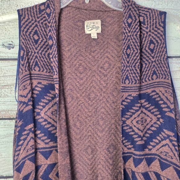 Como Vintage Open Front Aztec Knit Vest L - Picture 2 of 7